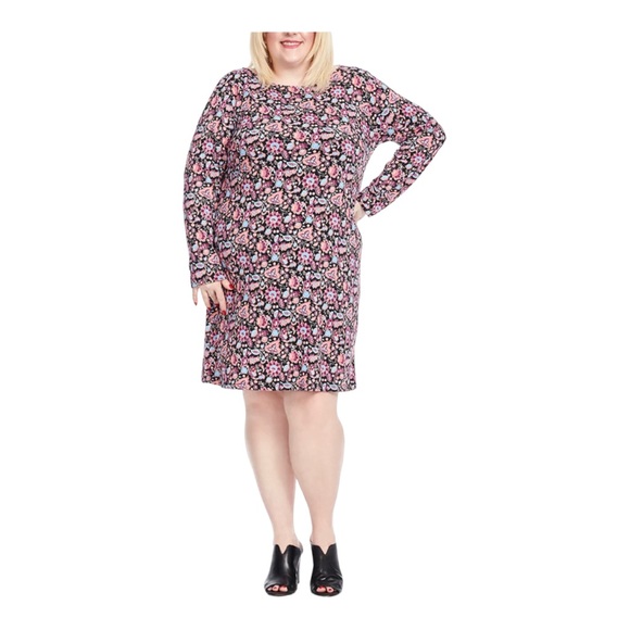 ❣️Renee C Thin Knit Stretch Jersey Shift Black Floral Career Office Casual Dress - Picture 13 of 13